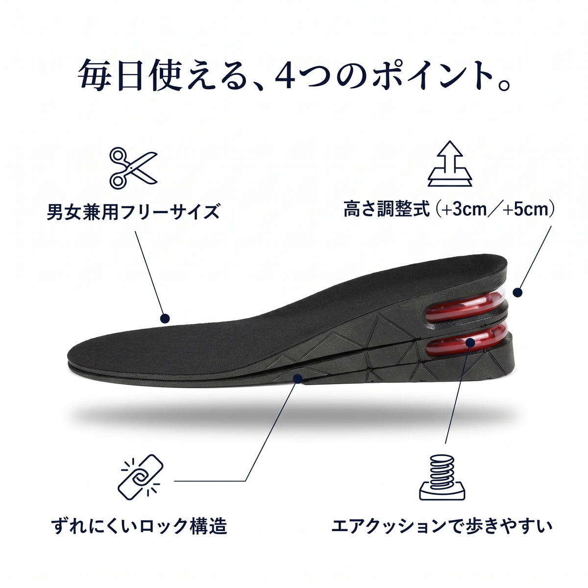 SAZUNA LIFT™｜シークレットインソール エアクッション（高さ調整式・+3cm／+5cm）